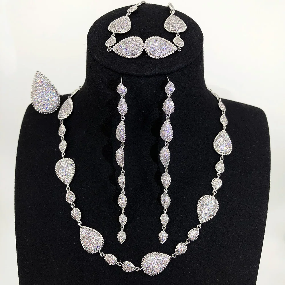 

Kellybola New 4PCS Luxury Gorgeous Necklace Bracelet Earrings Ring Jewelry Set Dubai Bridal Engagement Wedding Woman Girl Gift