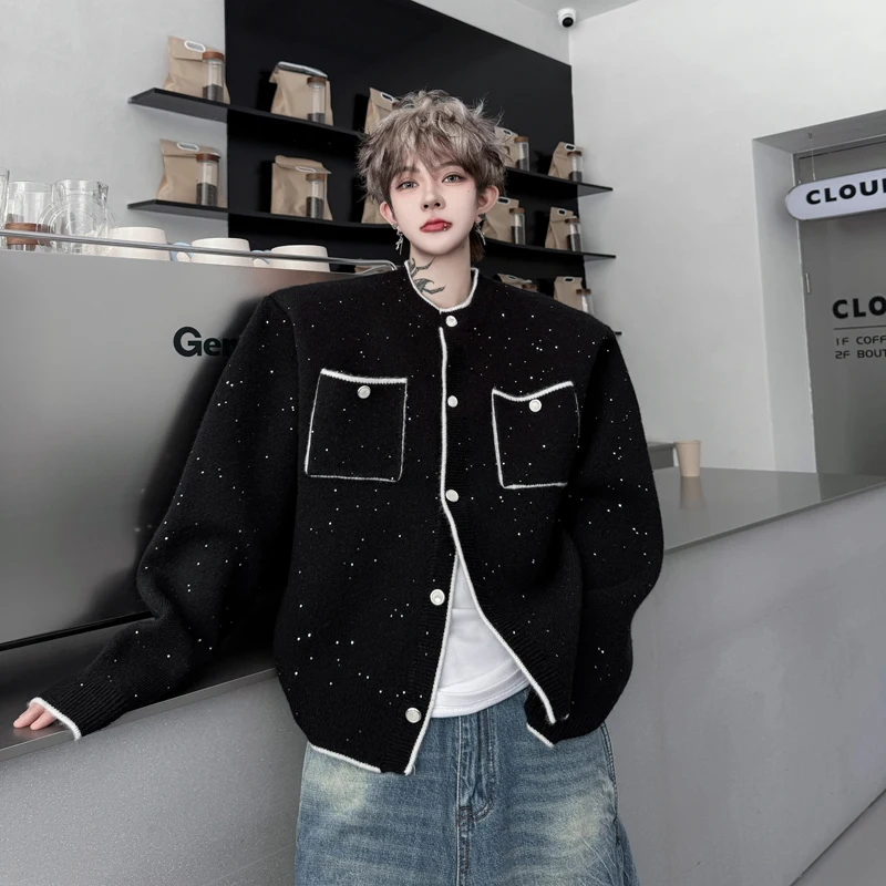 

Men's Loose Fit Knitted Cardigan round Ne Casual Sle Winter Outerwear Thi Sweater Jaet Color Blo Design Faionable