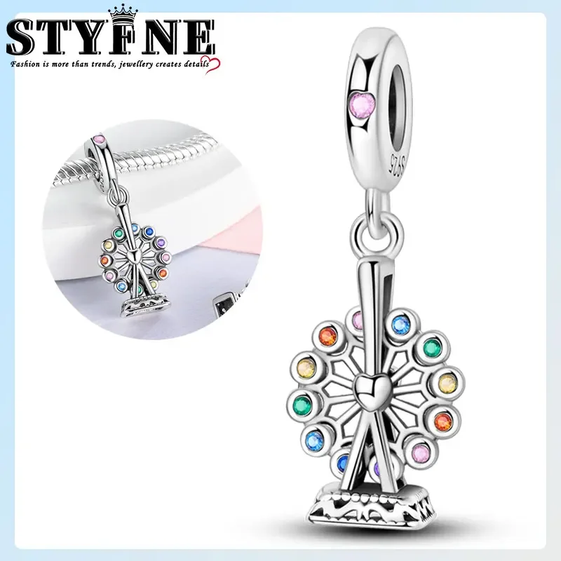 Travel Hobbies Beads 925 Sterling Silver Colorful Spinning Ferris Wheel Charms Bracelets  Jewelry Gift