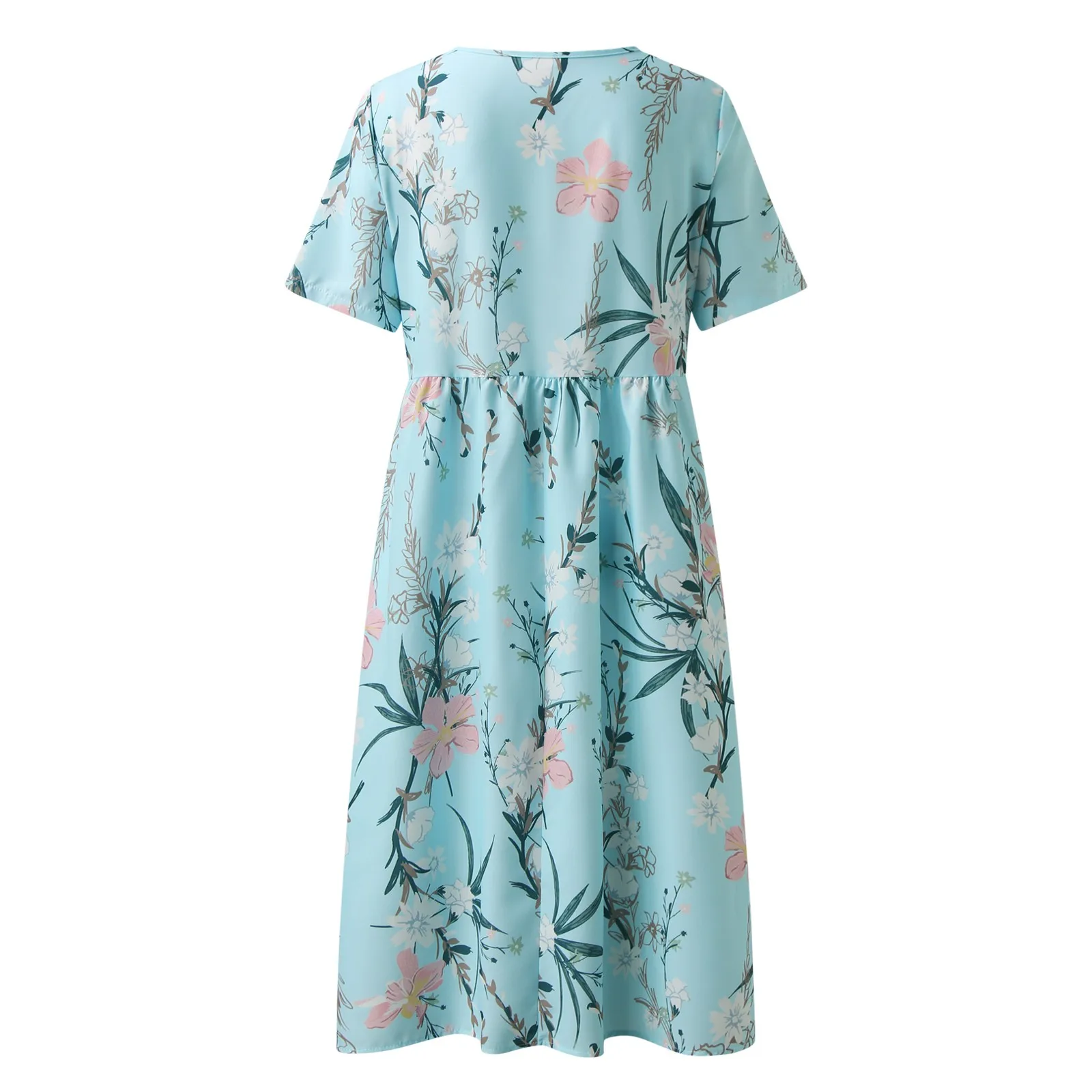 Summer Chiffon Casual Beach Vestidos Mujer Boho Flower Print Women Short Sleeve O-Neck Loose Dress Pockets Retro A-Line Dresses