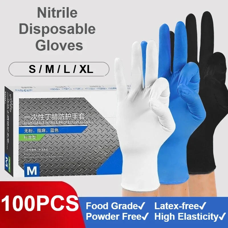 100Pcs Nitrile Disposable Gloves Black/White/Blue/Purple Latex-Free & Powder-Free Food Safe Food Prep Exam Gloves Protect Hands