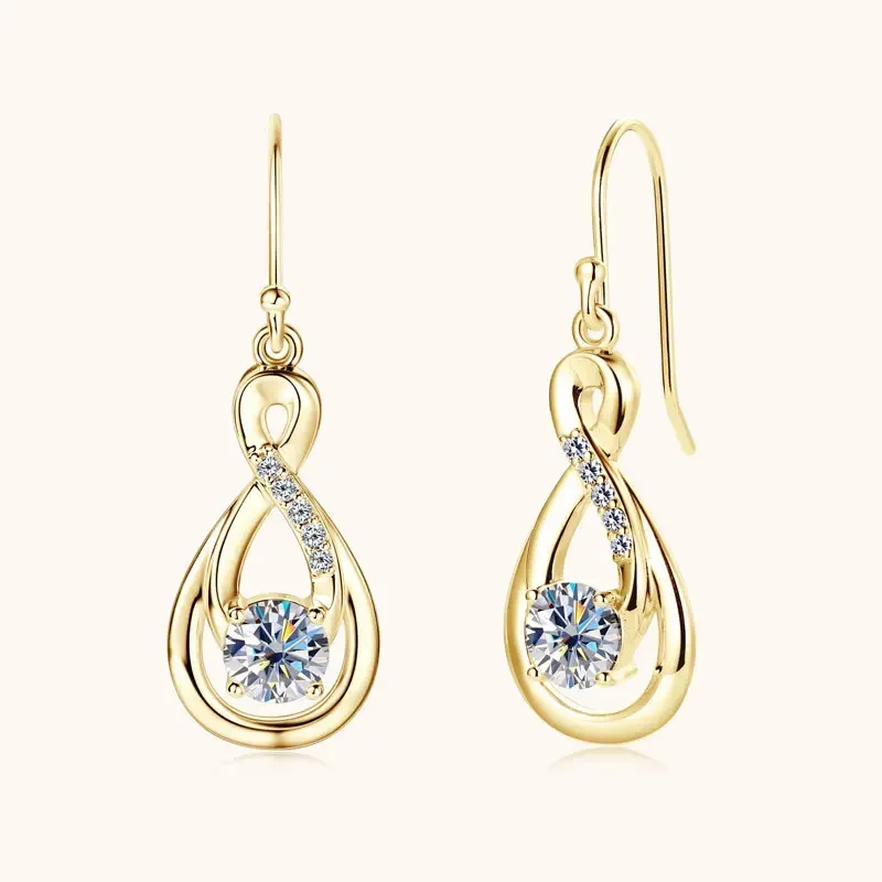 

925 Sterling Silver 5.5mm Moissanite Dangle Hook Earrings 2024 Infinity Drop Earring Fine Jewelry for Women Christmas Gift
