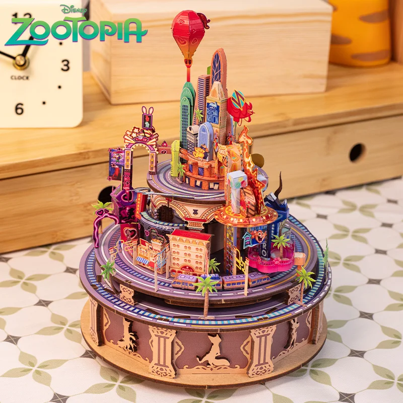 Disney Zootopia Octopus Box 3D Solid Puzzle Wooden Assembly Toy Handmade Rabbit Gifts from Judy