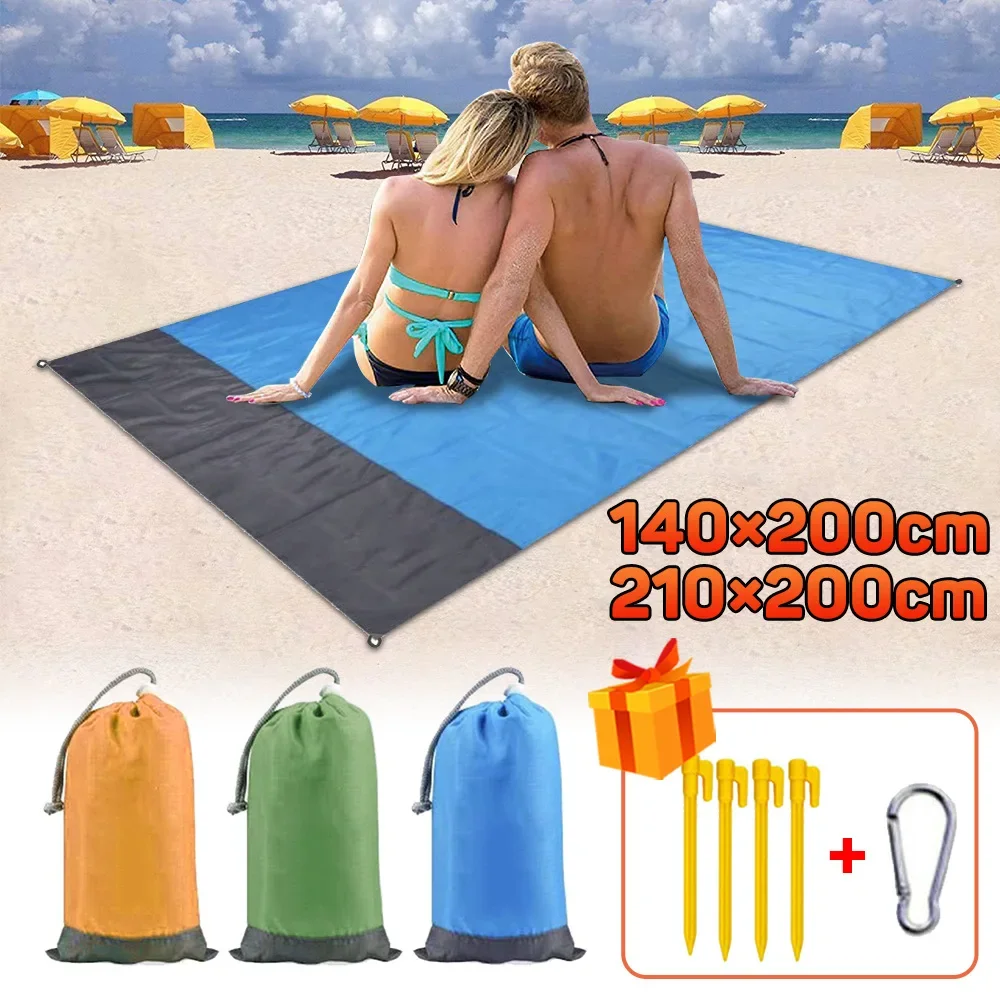 Manta de playa de bolsillo impermeable, colchoneta de acampada plegable, colchón ligero portátil, esterilla de pícnic al aire libre, playa de arena, 2x2,1 m