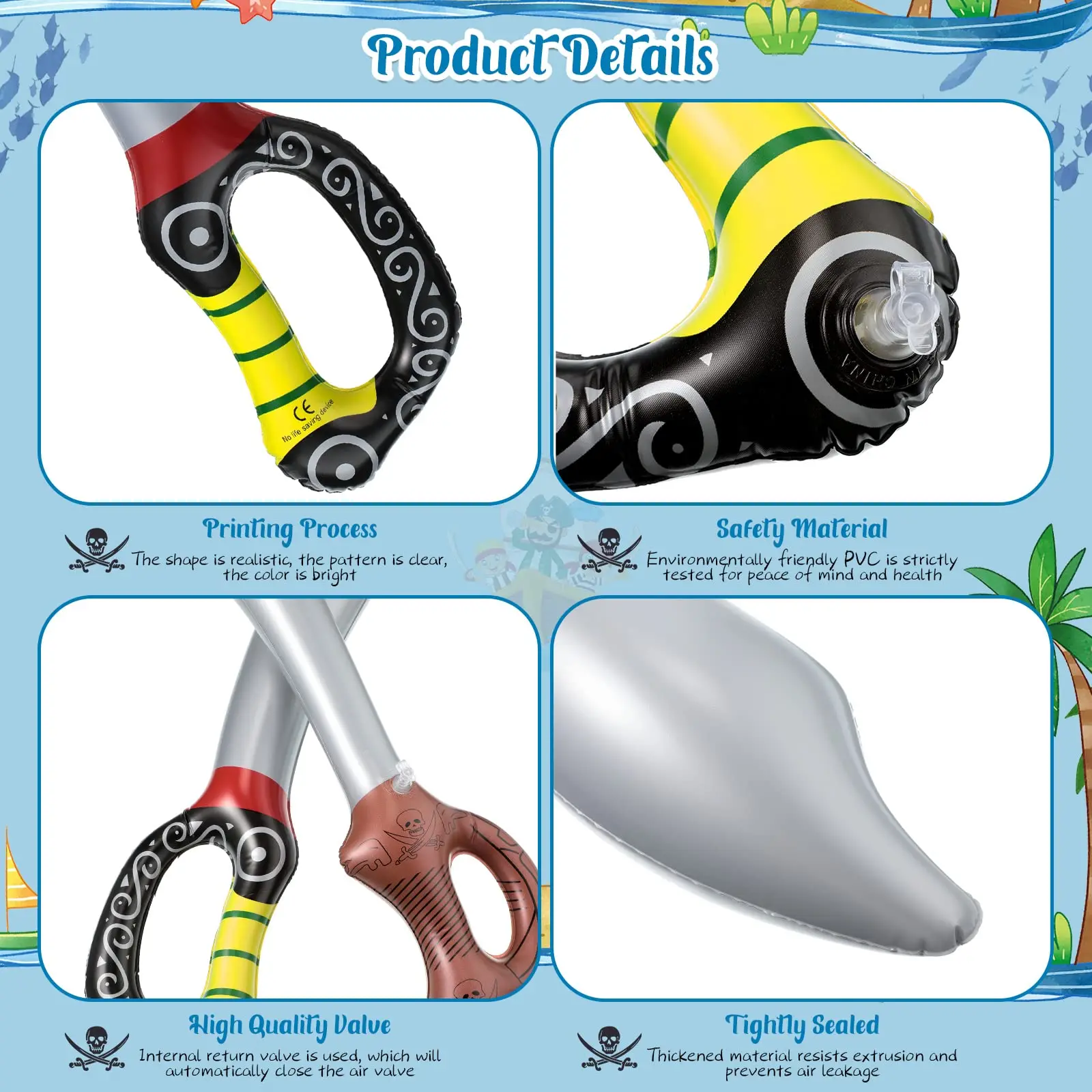 Inflatable Pirate Swords Inflatable Toy Sword Pirate Party Favor Blow up Pirate Swords for Halloween Pirate Theme Party, Cosplay