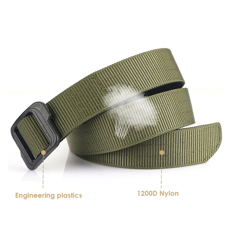 HSSEE No Metal Casual Belt for Men Plastic Buckle Thick Plus Nylon Tactical Outdoor Belt 38mm Military Gun Belt Metalless Girdle