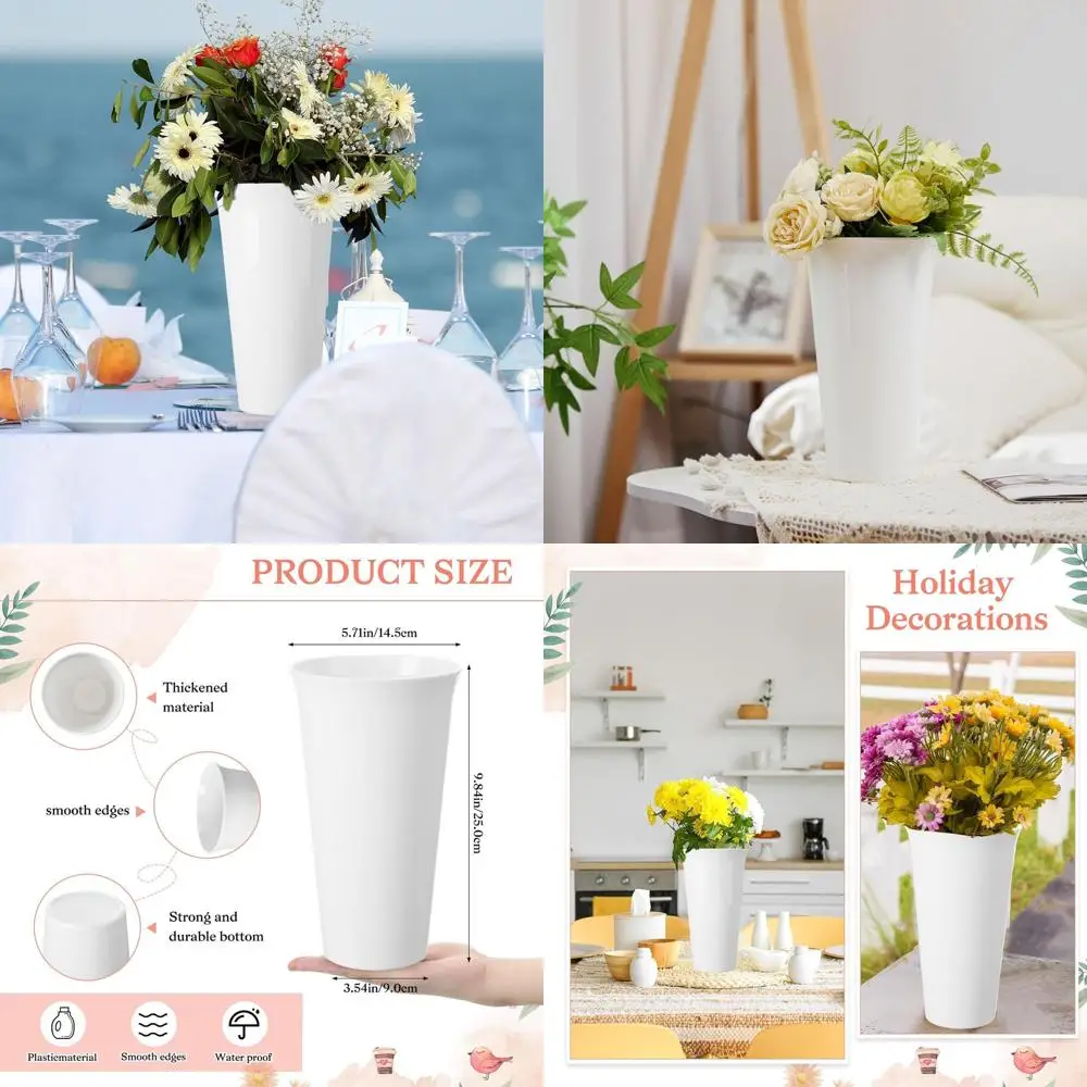

Пластиковые вазы 9.84 дюйма для цветочных композиций, центральных элементов и домашнего свадебного декора (белые)