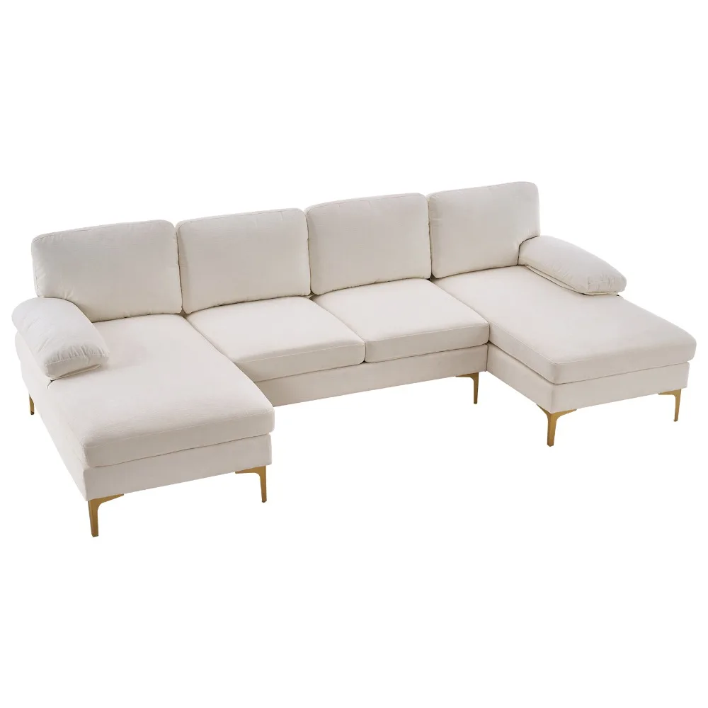 

U-Shaped 4-Seat Indoor Modular Sofa Creamy, White, Living Room Sofas