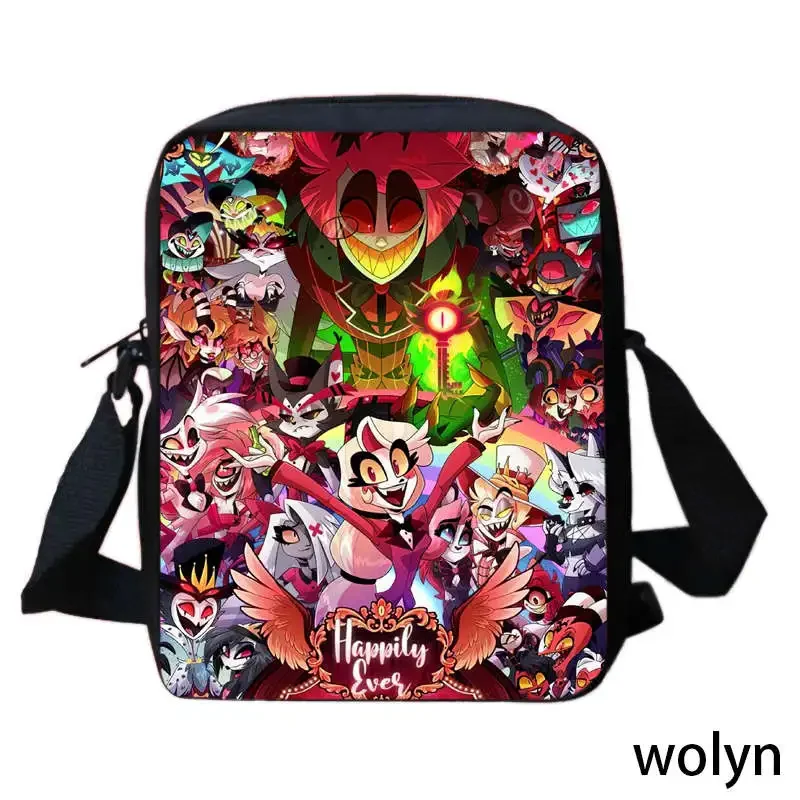 Cartoon School Backpack for BoyGirl,Anime H-Ha-Z-Bin Hotel Shoulder Bag Anime Print School Crossbody Bag,Child Messenger Satchel