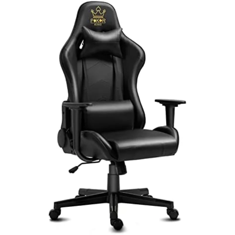 Gaming Chair with Poker King Crown Logo, Texas Hold'em Sign Ergonomic Computer Chair with Headrest Lumbar Support Recliner, Heig