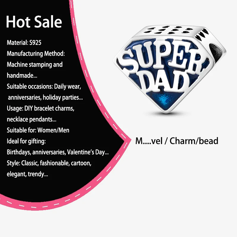 New Hero IP Character 925 Silver Fashion 3mm Bead Bracelet Charm for Brand Original Bracelets Perfect for DIY Jewelry Gifts