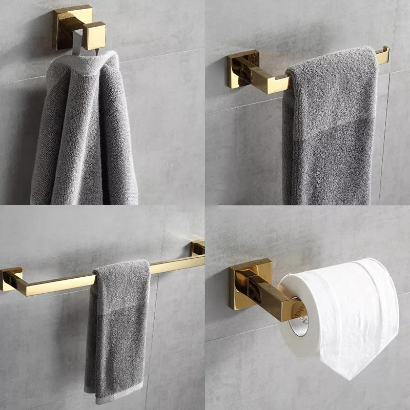 Polished Golden Bathroom Hardware Set Accessories Hook Towel Bar Toilet Paper Holder Towel Ring Bath Towel Holder Bathroom Kit