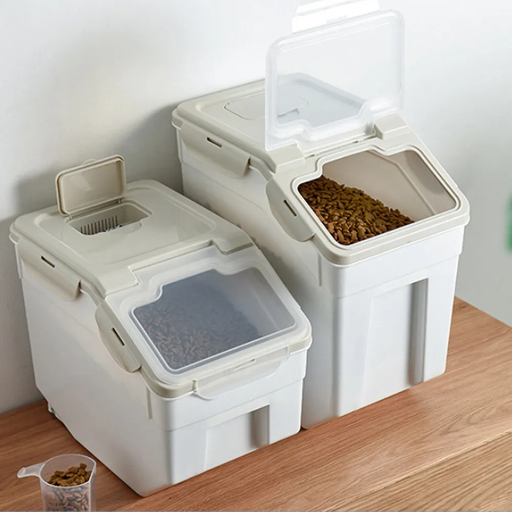 Contenedor de Almacenamiento de Alimentos Secos, Cubo Hermético de Plástico PP Resistente con Tapa a Presión para Granos, Arroz y Comida para Mascotas, Tamaño S