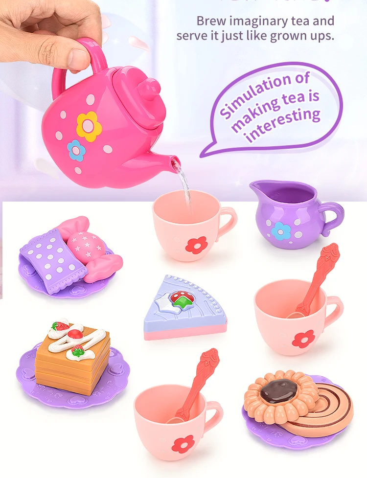 Juego de fiesta de té para niños, 27 Uds., juego de rol de cocina, tetera, taza de té, postre, pastel, juguete para niña, regalo de Navidad