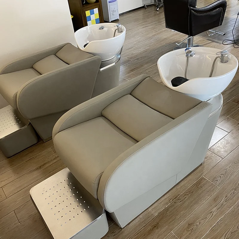 2026 Factory Wholesale Ergonomic Design Salon Shampoo Station, Salon Hair Wash Chairs, PU Leather Shampoo Bed With Ceramic Bowl