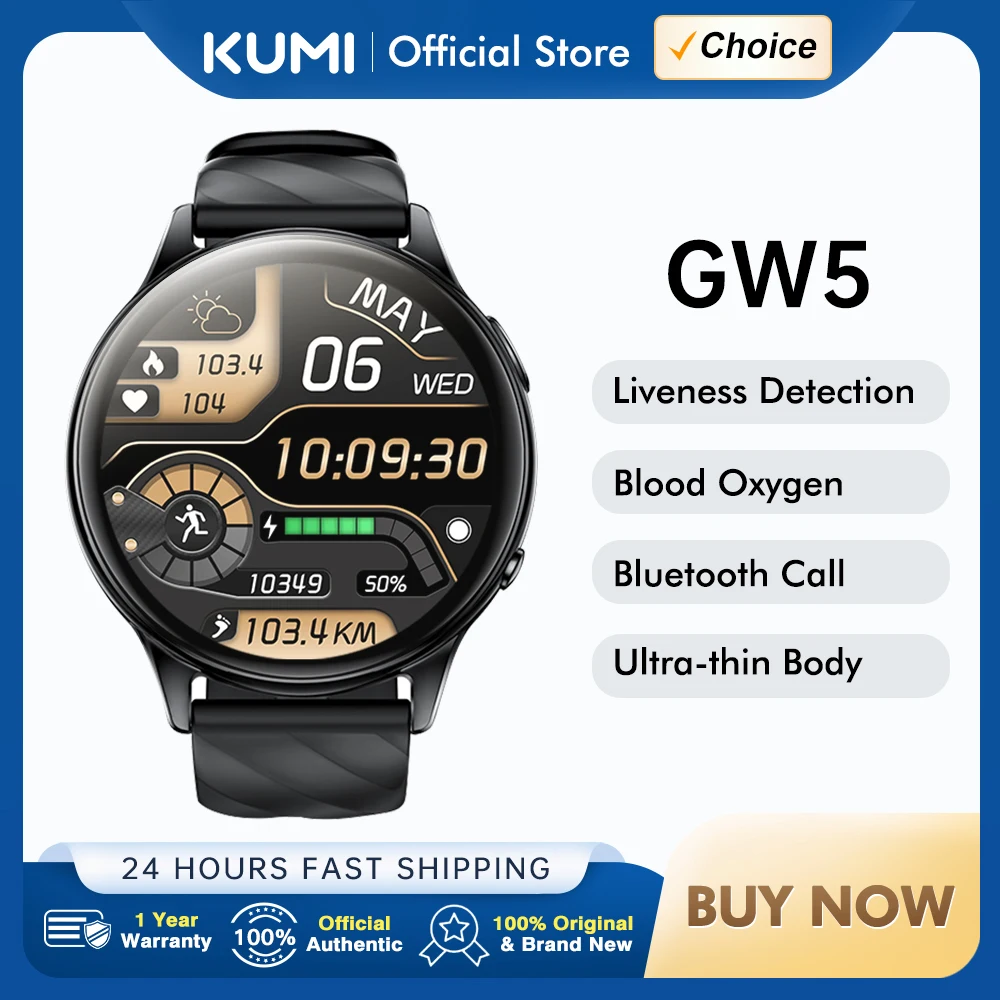 World Premiere KUMI GW5 Smart Watch 1.39” NFC Bluetooth 5.2 100+ Sport Heart Rate Blood Pressure Oxygen Monitor Waterproof IP68