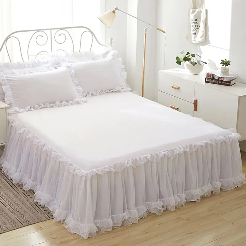 Elegant Princess Bed Skirt Non-slip Mattress Cover Ruffled Lace Bedsheet  Cover Protector Home Bedspread Bed Skirt