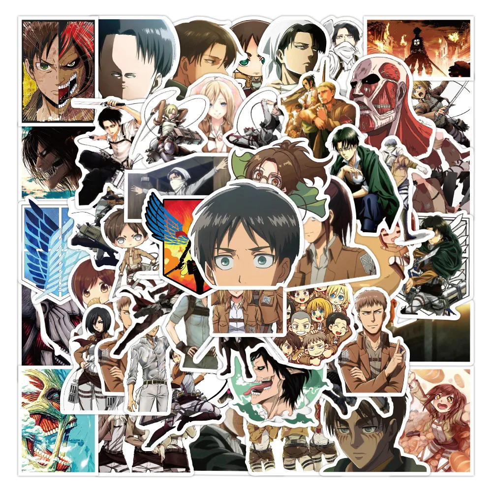 

50 шт. водонепроницаемые наклейки с граффити «Атака Титанов» для украшения скейтбордов, компьютеров, багажа и чехлов для телефонов, подарков, подарков