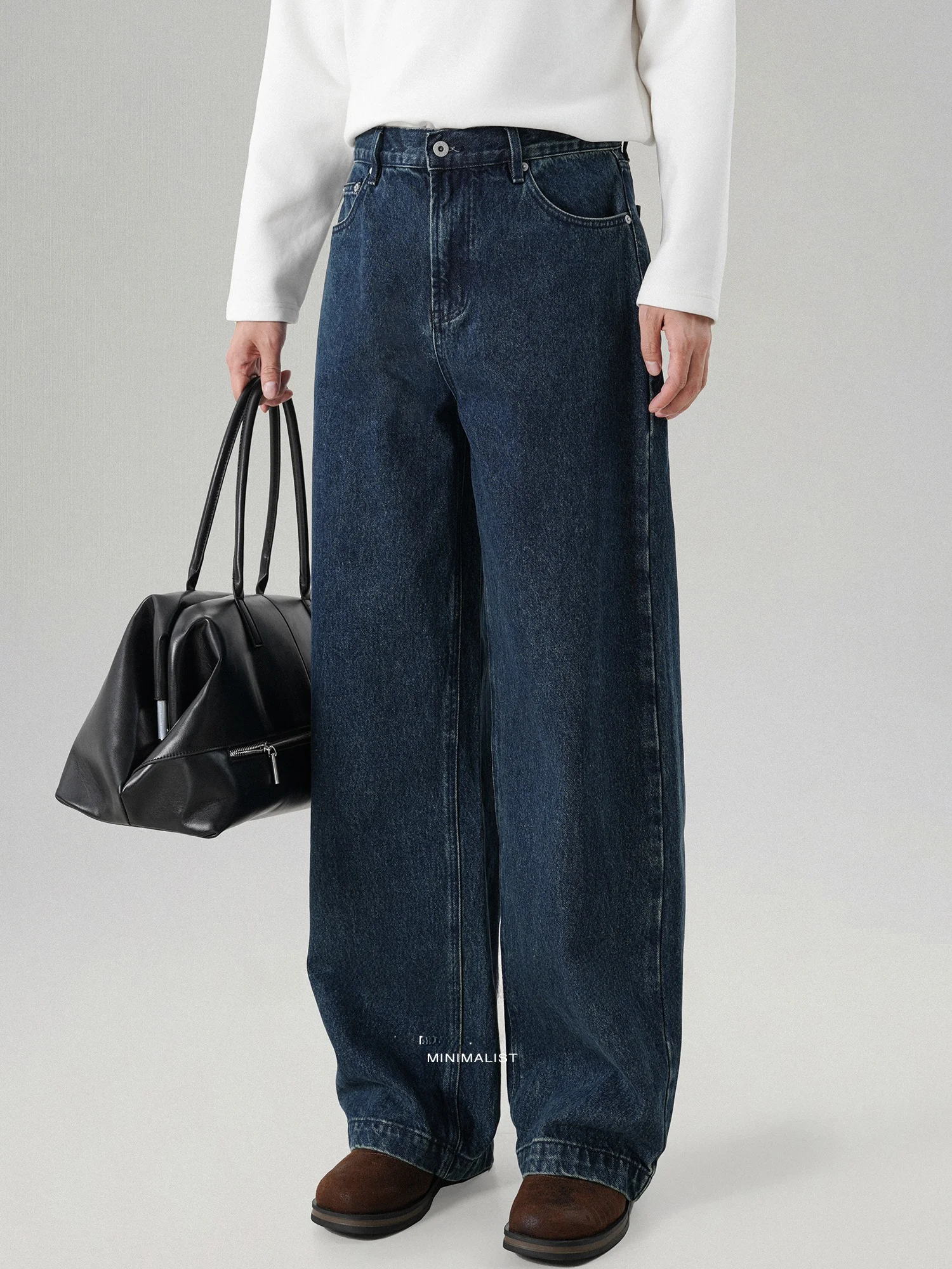 Washed Wide Leg Men's Jeans Casual Versatile Wear Resistant Loose Fit Straight Leg Trousers Retro Style mid Waist Cotton