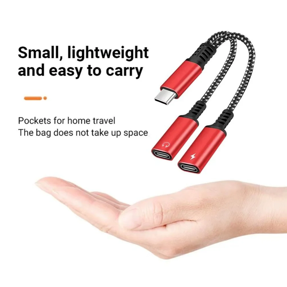 2in1 USB C To 3.5mm Headphone Jack Adapter 60W Dual Type C Fast Charger Cable Audio Aux Adaptor for iPhone Samsung Xiaomi Huawei