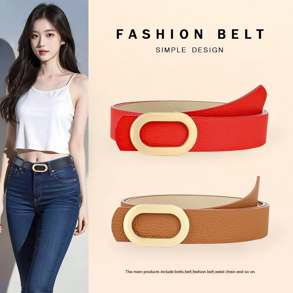 حزام جلدي بإبزيم دائري أنيق من جلد البولي يوريثان، حزام عريض عصري، أحزمة للسيدات متعددة الاستخدامات للنساء #4
