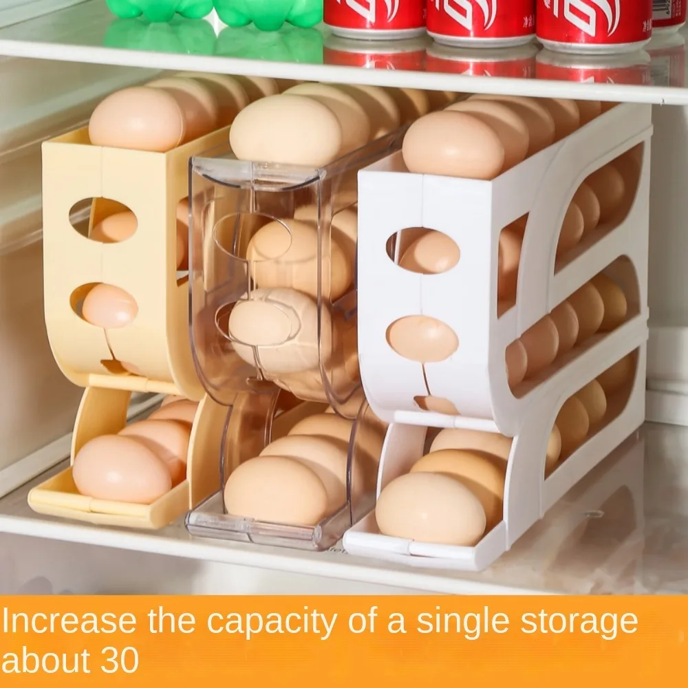 Large Capacity Automatic Egg Roller 3 Layer / 4 Layer Household Refrigerator Egg Storage Box Space Saving Kitchen Dedicated