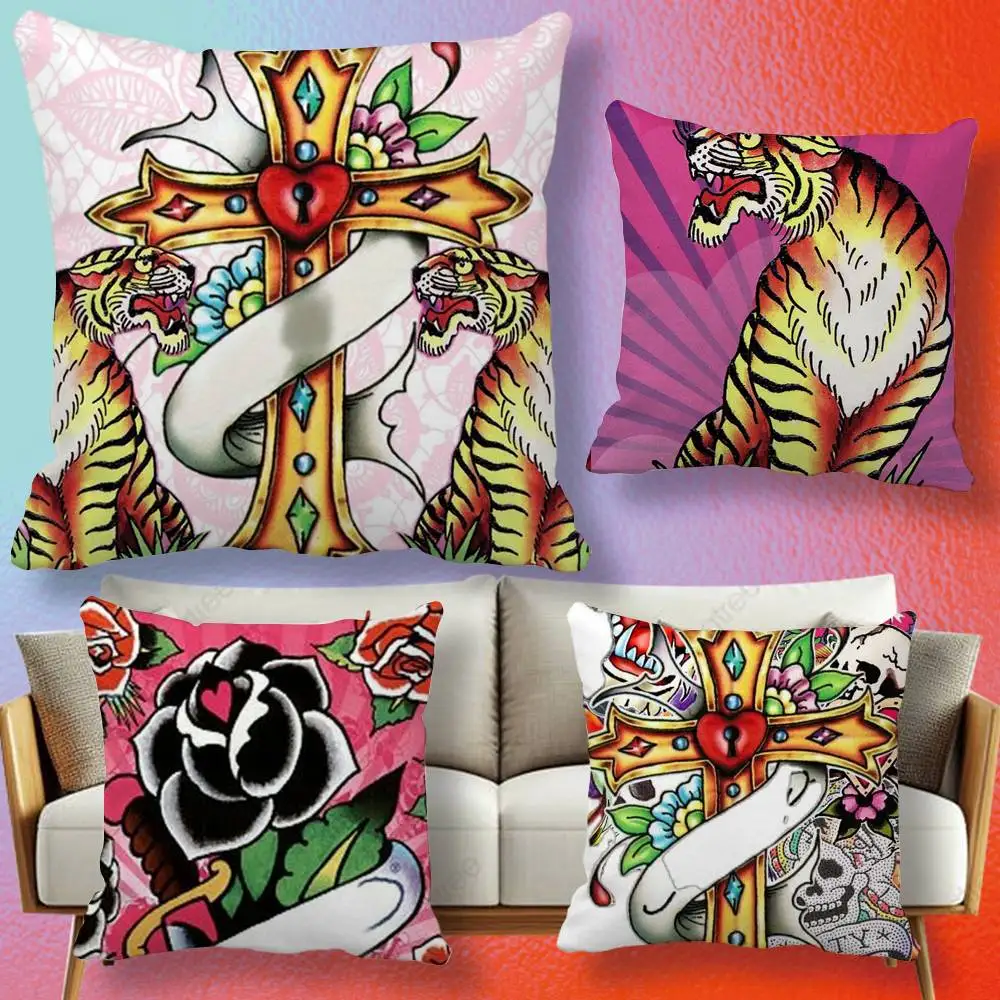 Fashion E-Ed Hardy Brands Double-sided printed pillow cover Solid color minimalist pillowcase, fits all bedroom styles