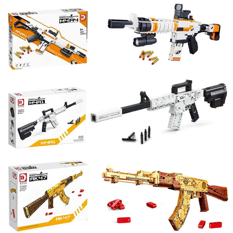 

Military Tactical Equipment Simulation Model Series Building Blocks Set M4A1/M4A4/Gold AK47 Assembly Bricks Collection Toy Gifts
