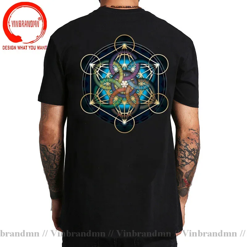 Galaxy Metatrons Cube Flower Of Life Tops T Shirt Men's Cotton Crazy T-Shirt Sacred Geometry Magic Mandala Tee Fitness tshirt