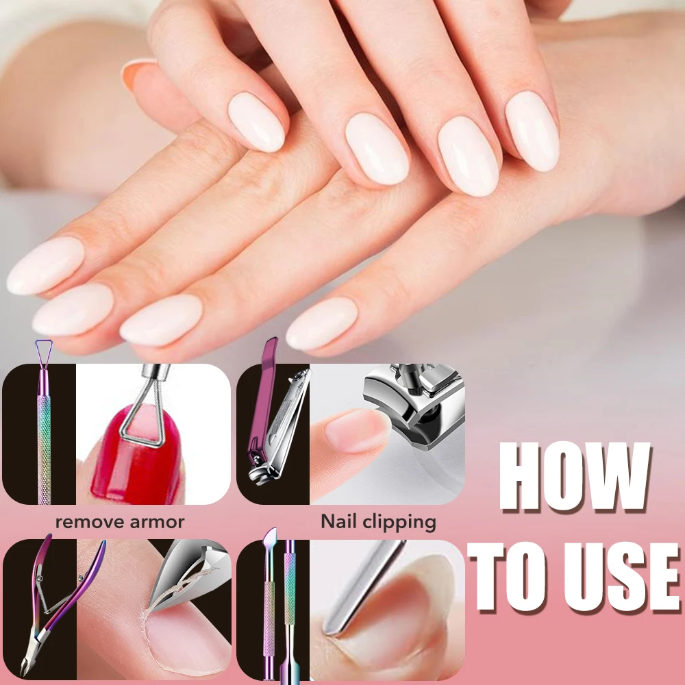 1Set Cuticle Nippers Trimmer Cuticle Pusher Stainless Steel Nail Clippers Cutter Remover Pedicure Manicure Fingernail Tools