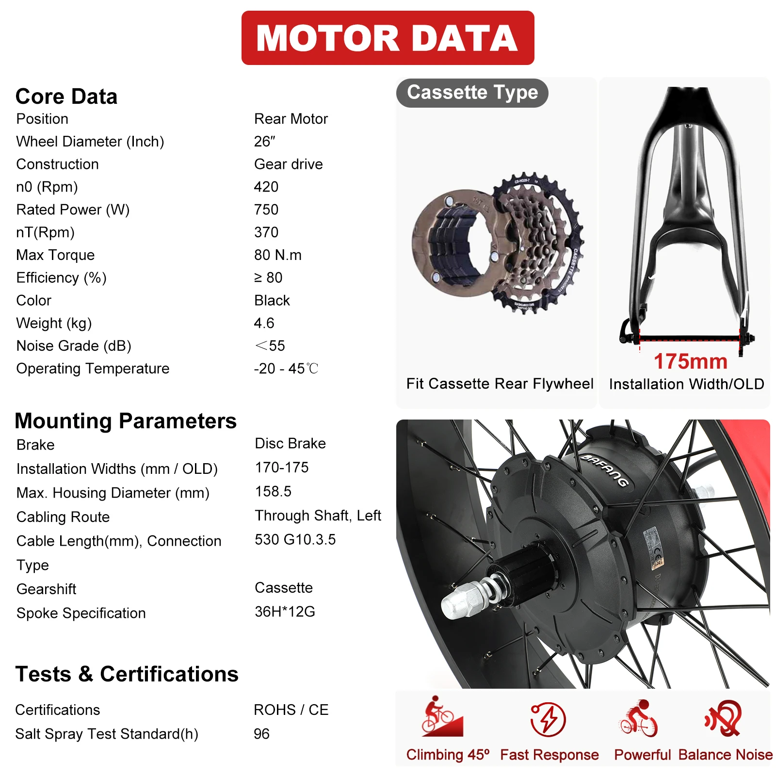 مجموعة تحويل الدراجة الإلكترونية BAFANG 750W - محرك المحور الخلفي لدراجة الثلج/الشاطئ الدهون مقاس 20 بوصة 26 بوصة - قم بترقية دراجة MTB Cruiser القابلة للطي