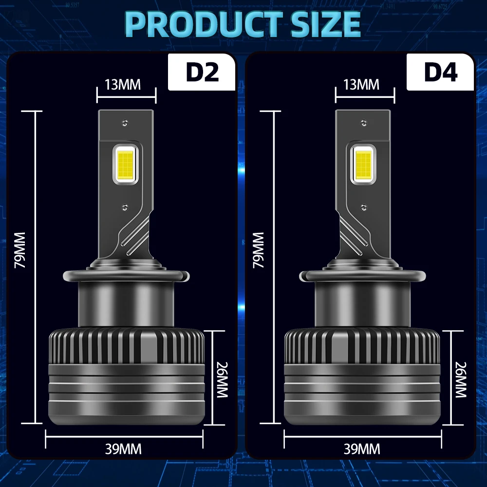 자동차 조명 터보 램프 캔버스 6500K 자동차 LED 헤드라이트, D2R, D2S, D3S, D4S, D8S, HID, D1R, D3R, D4R, D8R 전구, 120W, 30000LM, 2 개