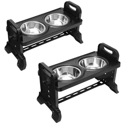 Elevated Double Dog Bowls Adjustable Height Foldable Pet Feeding Dish