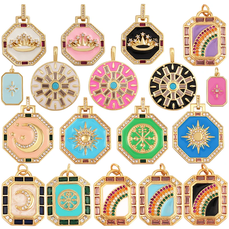 Enamel Sun Moon Rainbow Compass Charm Pendant,New 18K Real Gold Plated Jewelry Accessories  for Bracelets Necklaces Making M07