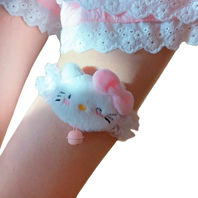 

Cartoon Pattern HelloKitty Bell Changeable Elastic Necklace Leg Ring Sweet and Cute Role-playing Lace Edging Y2K Accessories