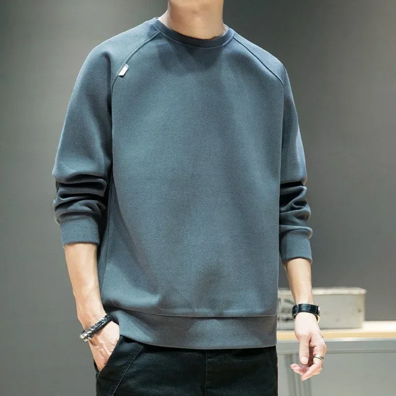 

Sweatshirt for Men Hoodieless Pullover Solid Male Clothes Top Blue Crewneck Round Neck High Quality Winter Funny Welcome Deal S