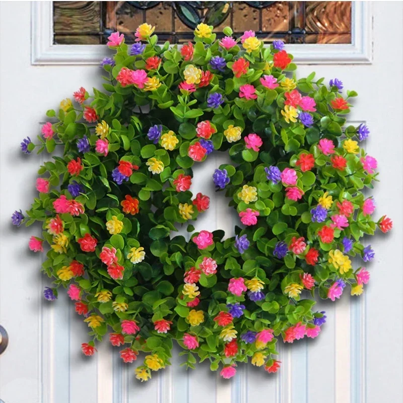 

40cm Artificial Wildflower Wreath Home Wedding Party Decorations Colorful Spring/Summer Simulation Floral Garland Door Ornament