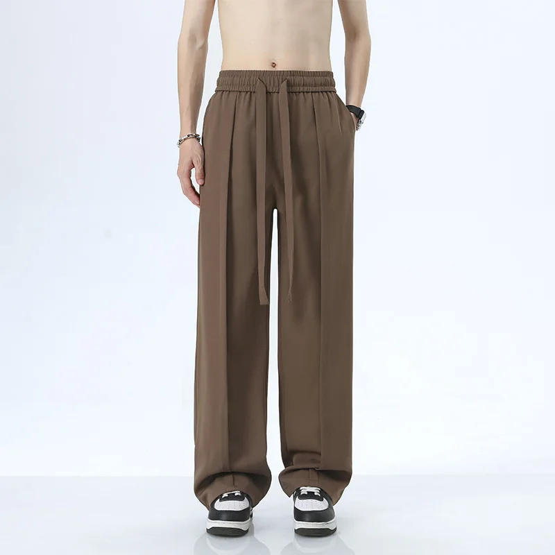 

Летние тонкие мужские брюки из ледяного шелка прямого кроя, свободные повседневные брюки-чинос с широкими штанинами, трикотажные брюки-костюмные брюки JXAETE