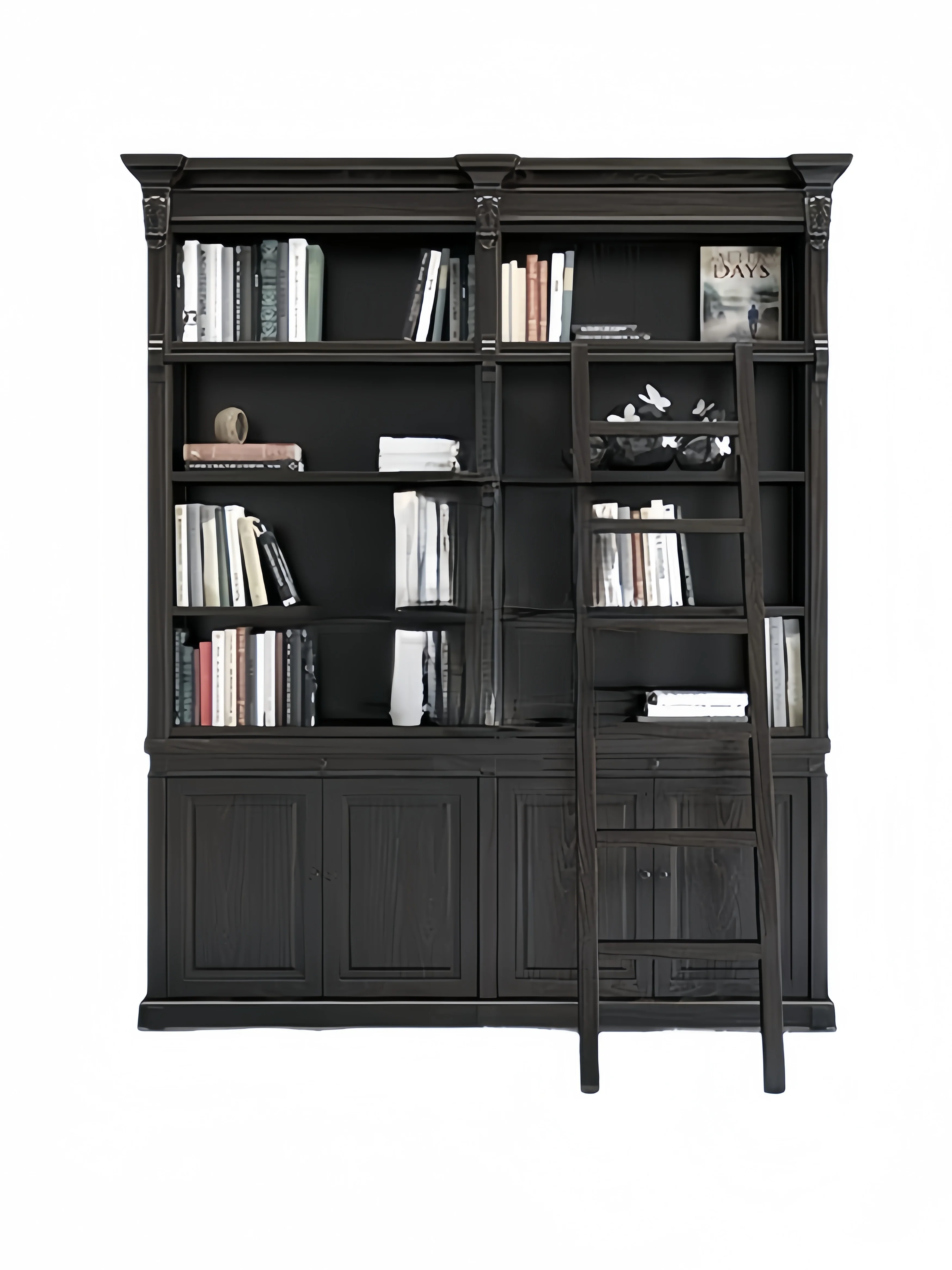 

American, vintage, solid wood bookcase, French, living room, locker, household, foyer decorative cabinet, study, black bookshelf