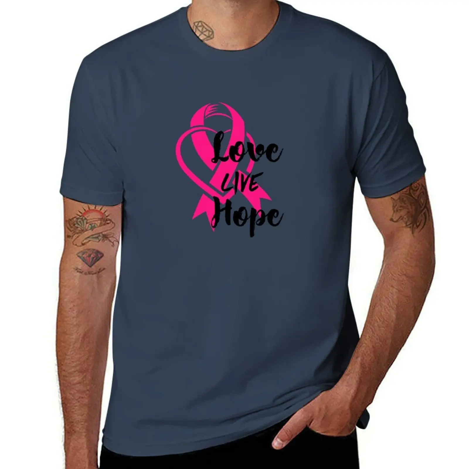 

LOVE LIVE HOPE (BEAT BREAST CANCER) T-Shirt Light Athletic Short Sleeve Tee Shirt