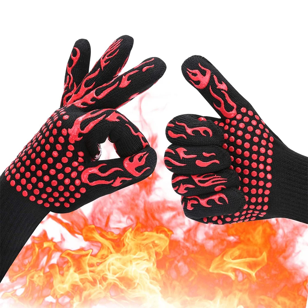 BBQ Grill Gloves High Temperature Resistance Kitchen Microwave Oven Mitts 500 800 Degree Fireproof Non-Slip Barbecue Gloves