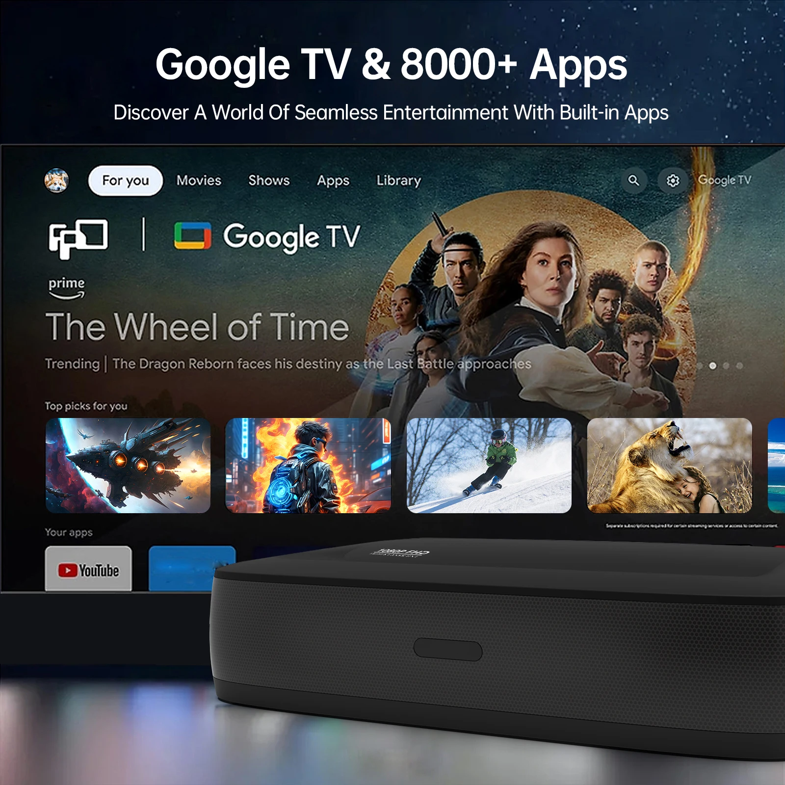 

1200 ANSI/Google TV/DLP Tricolor Laser ]Smart Projector with WiFi,Supershort-throw Projector Native 1080P 4K Support Home Theat