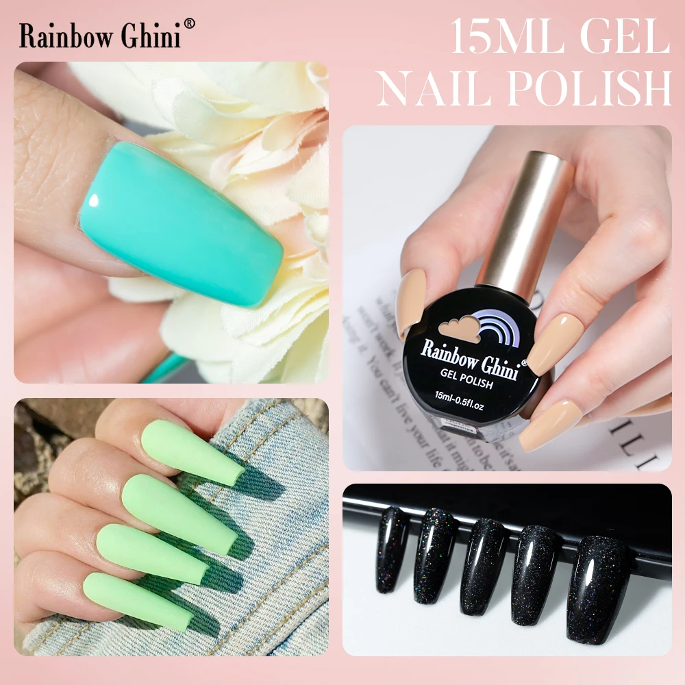 Arco-íris ghini 15ml venalisa tpo hema pintura livre gel polonês base de unhas casaco superior glitter neon borracha gel unha polonês arte suprimentos