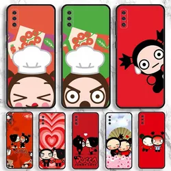 Pucca Garu Cute Phone Case For Samsung Galaxy A13,A21s,A22,A31,A32,A52,A53,A71,A80,A91 Soft Black Phone Cover