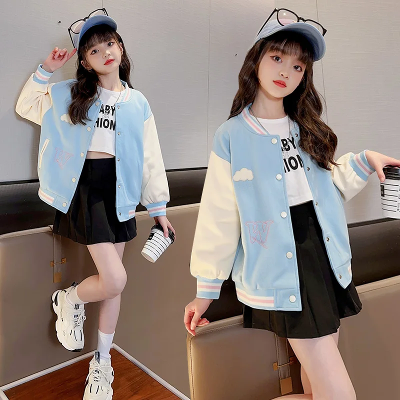 

New Autumn Girls Knitted Baseball Jacket Coat Kids Child Casual Sports Coat Cotton Cardigan Overcoat Age 5 6 7 8 9 10 11 13 14 Y