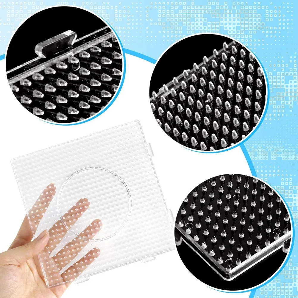 9 Pack Plastic 5mm Large Square Beads Nail Plates with Ironing Paper & Bead Tweezers for DIY CAU30t Beads