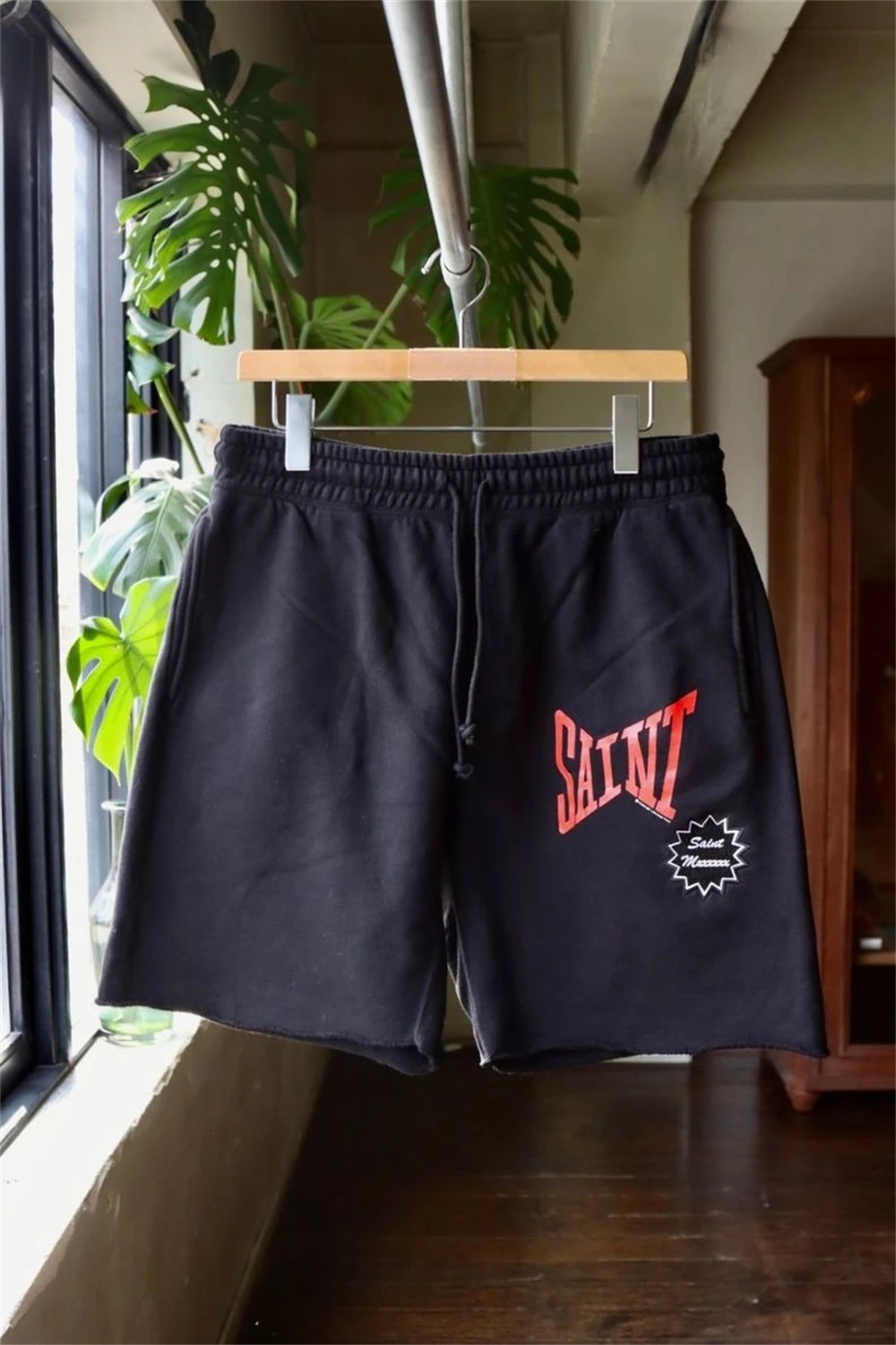 European and American high street trendy hip-hop SAINT letter embroidered drawstring oversized sports casual shorts for summer