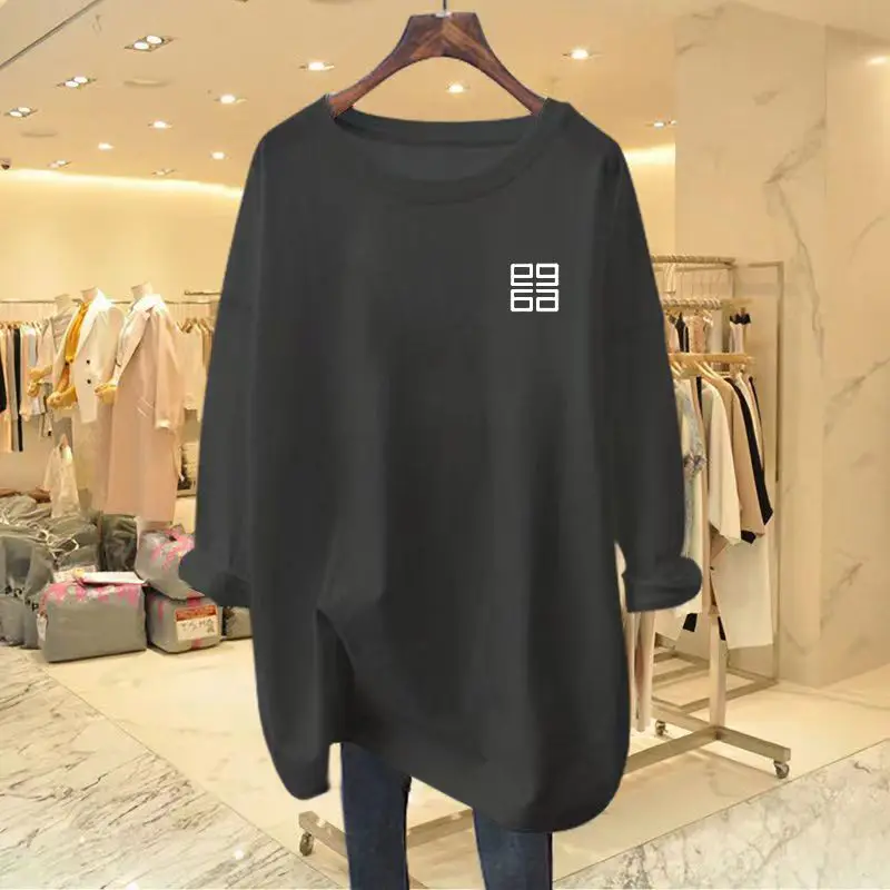 Women\'s Clothing Solid Pure Cotton Loose Long Sleeve Tshirt Autumn Casual Fashion All-match Oversized Tees Chic O-neck Basic Top