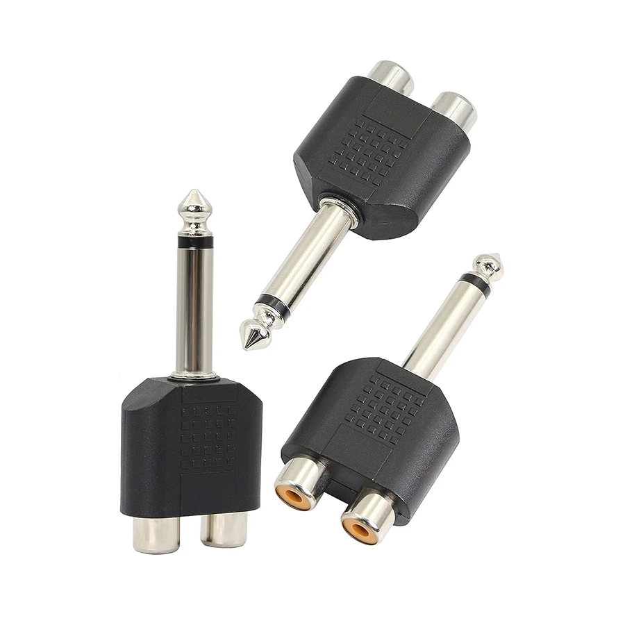 2PCS 6.5 TS Mono 1/4 Inch Male To TWO RCA Splitter 6.35mm TRS Stereo Jack 2RCA Female Audio Adapter for Mixer Amplifier Speaker