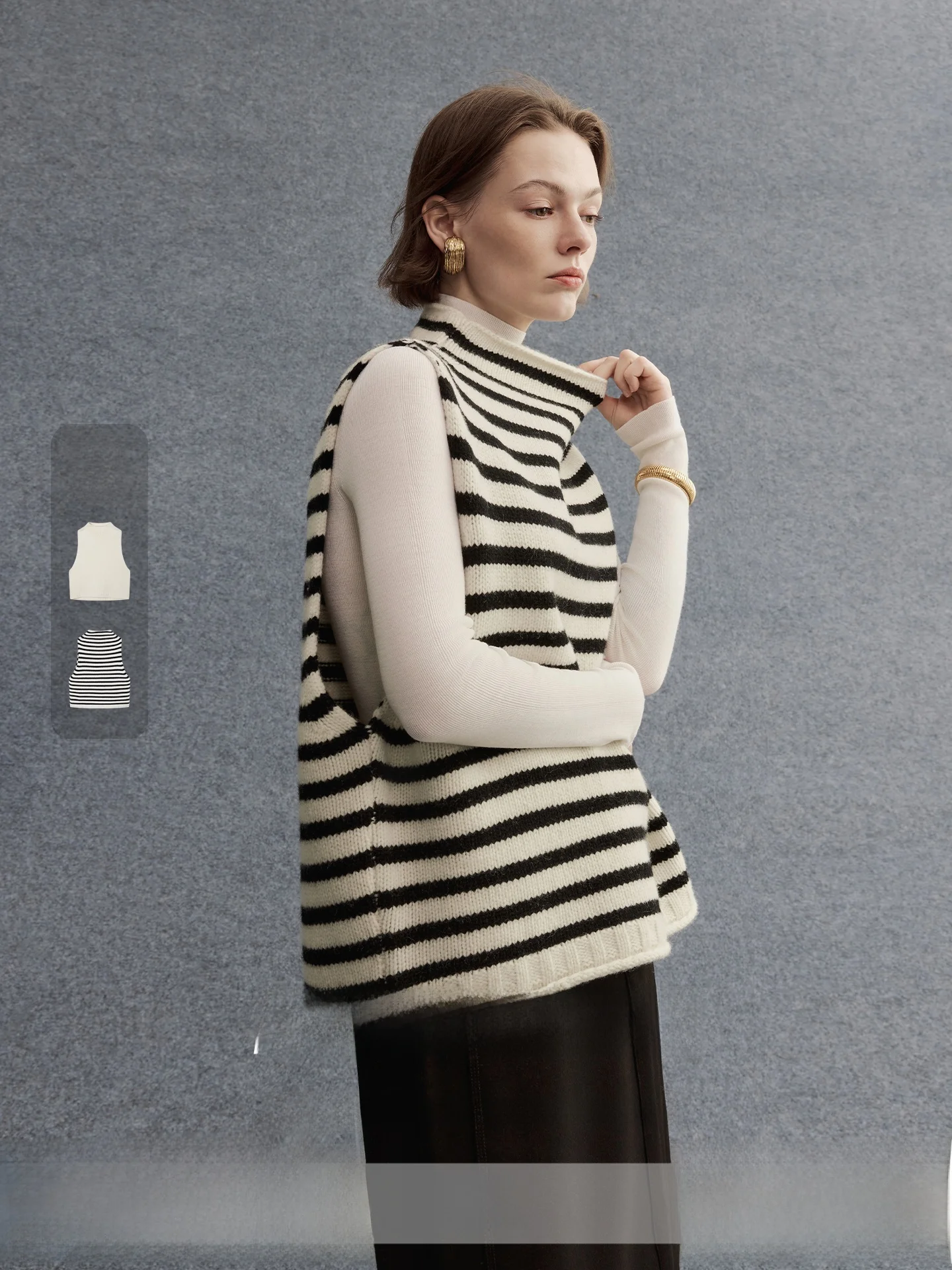 

Miiine Полностью шерстяной вязаный жилет Thiened Heavyweight в полоску, женский осенне-зимний слой Faion, свитер с высоким воротником...